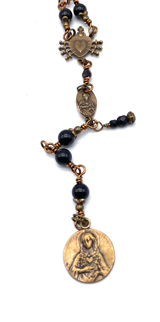Black Onyx Gemstone Catholic Heirloom Rosary of the Seven Sorrows Med