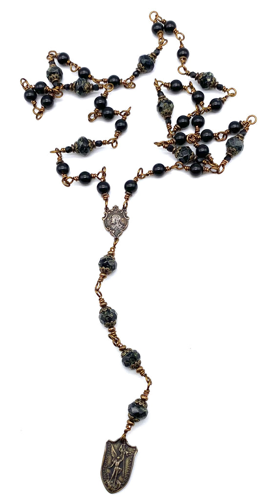 Black Onyx Gemstone Wire Wrapped Catholic Heirloom Chaplet of Saint Michael MEDIUM