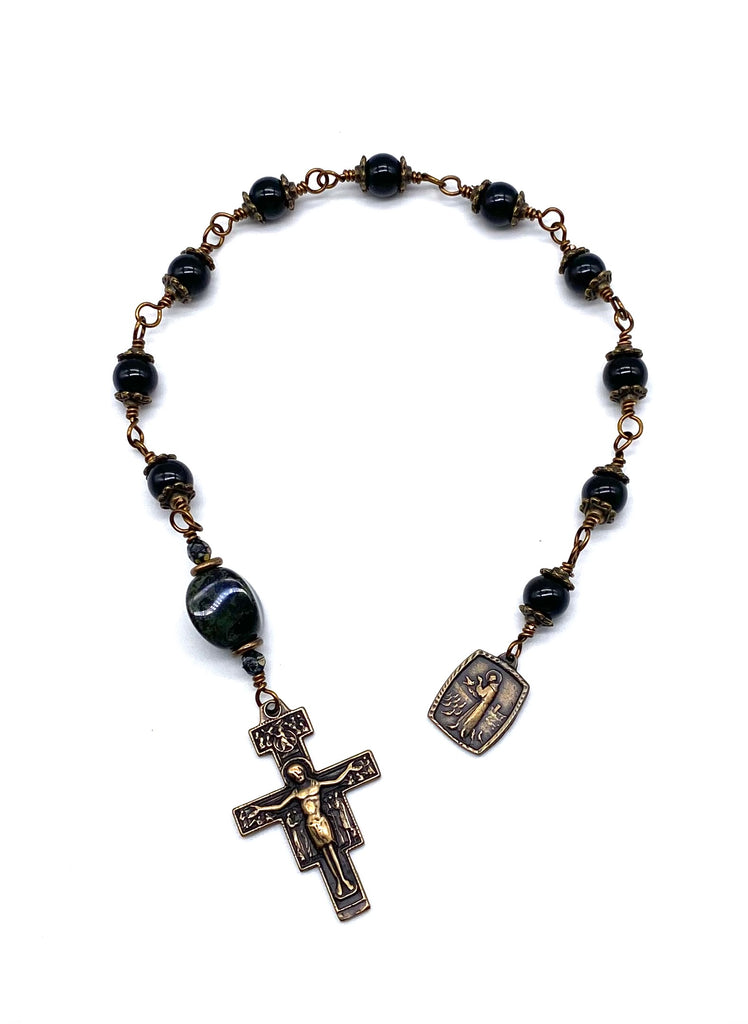 Black Onyx Gemstone Wire Wrapped Catholic Heirloom Tenner Rosary