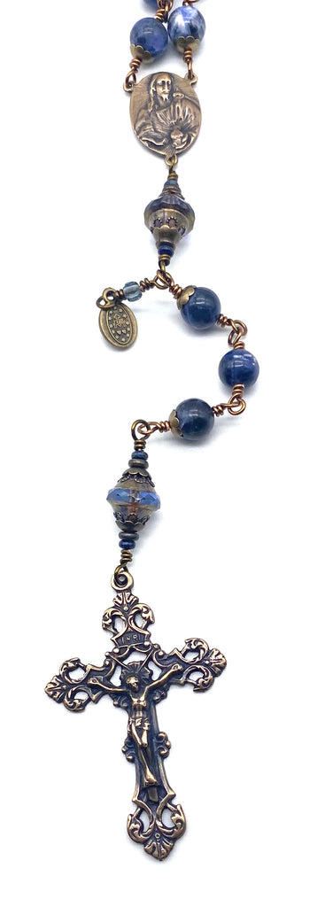 Blue Sodalite Matte Gemstone Wire Wrapped Catholic Heirloom Rosary LARGE