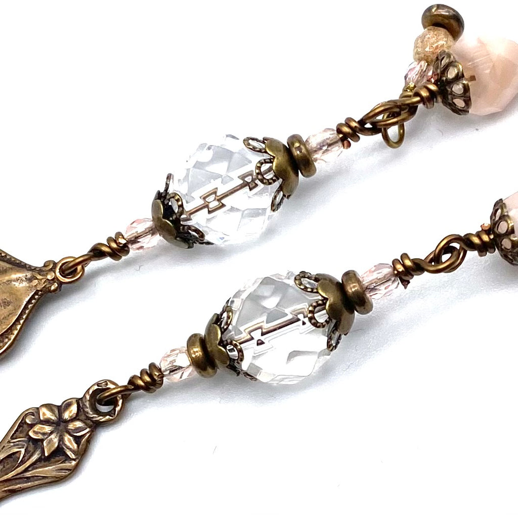 Blush Crystal Czech Wire Wrapped Catholic Heirloom Travel Rosary