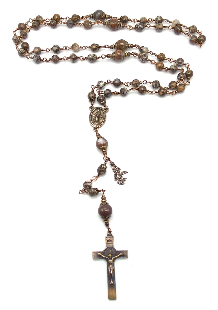 Brazilian Opal Gemstone Wire Wrapped Catholic Heirloom Rosary LARGE