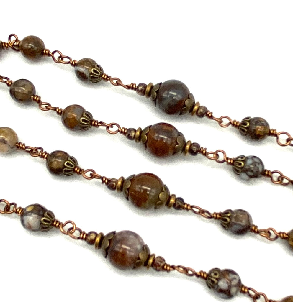 Brazilian Opal Gemstone Wire Wrapped Catholic Heirloom Rosary LARGE