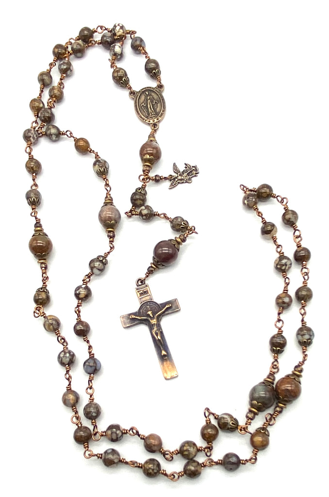 Brazilian Opal Gemstone Wire Wrapped Catholic Heirloom Rosary LARGE