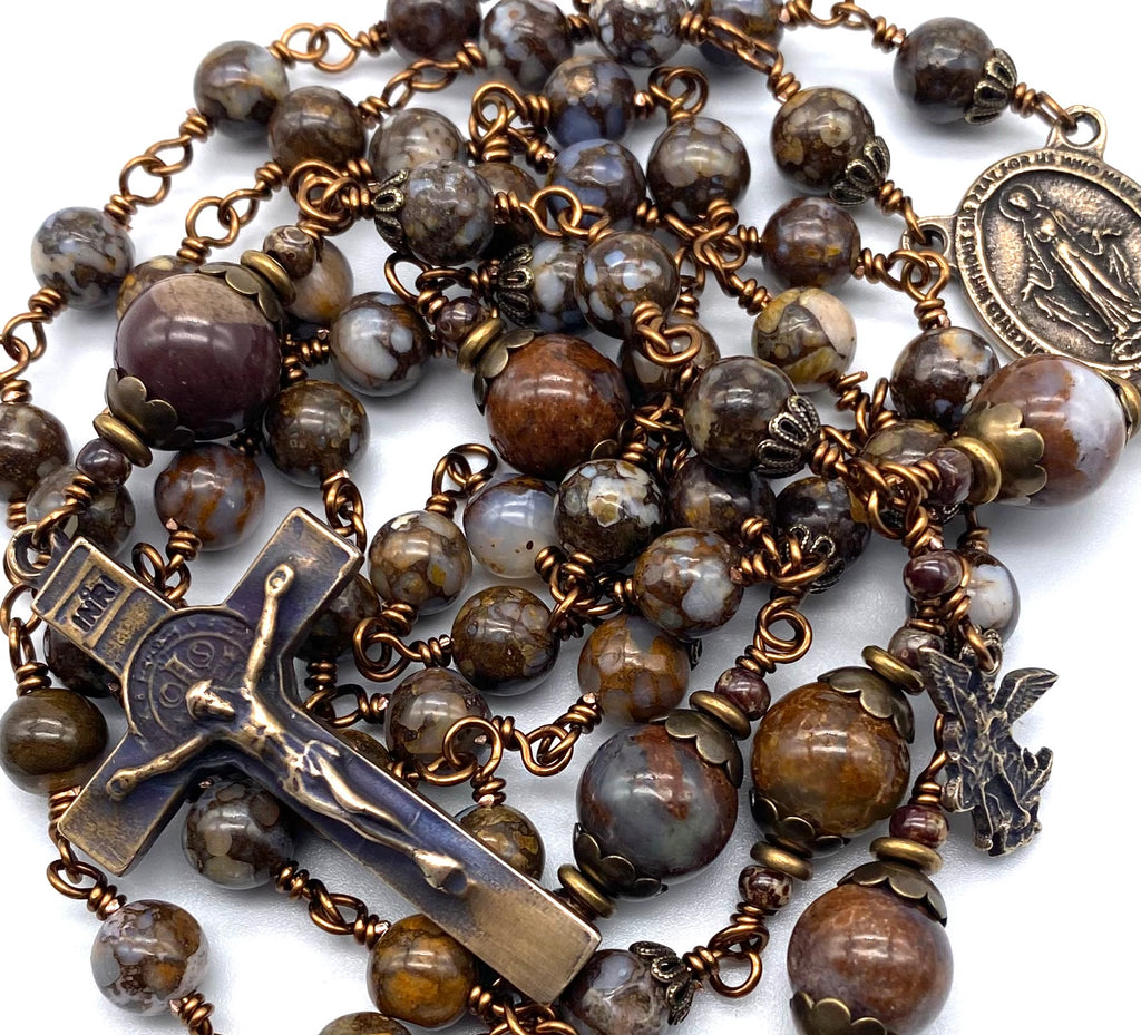 Brazilian Opal Gemstone Wire Wrapped Catholic Heirloom Rosary LARGE