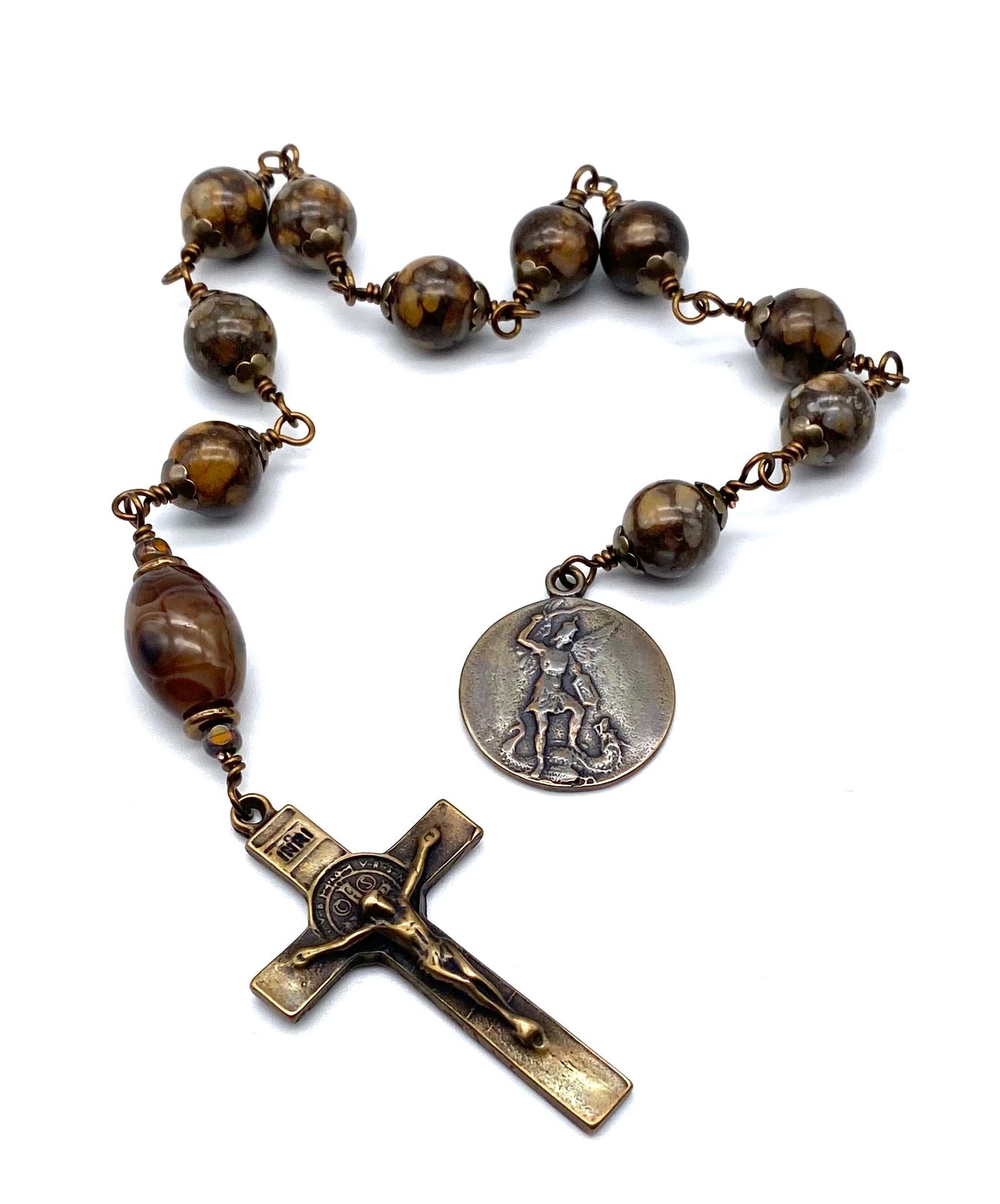 Brazilian Opal BIG BEAD Gemstone Wire Wrapped Catholic Heirloom