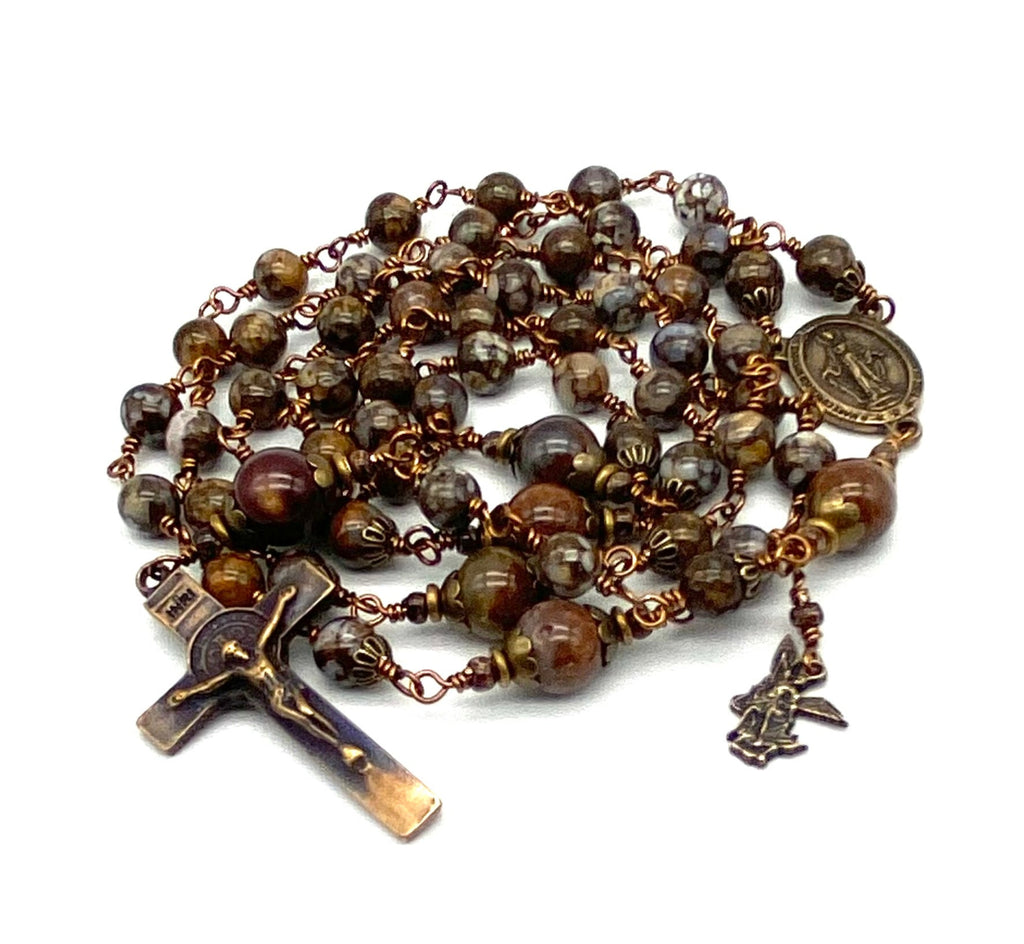Brazilian Opal Gemstone Wire Wrapped Catholic Heirloom Rosary LARGE