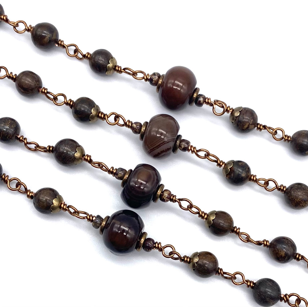Bronzite Gemstone Wire Wrapped Catholic Heirloom Rosary LARGE