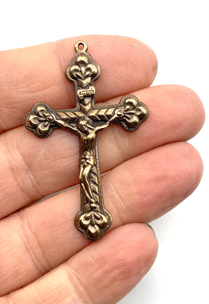 Solid Bronze ITALY WITH BUDS Crucifix Antique Vintage Reproduction #PG3178