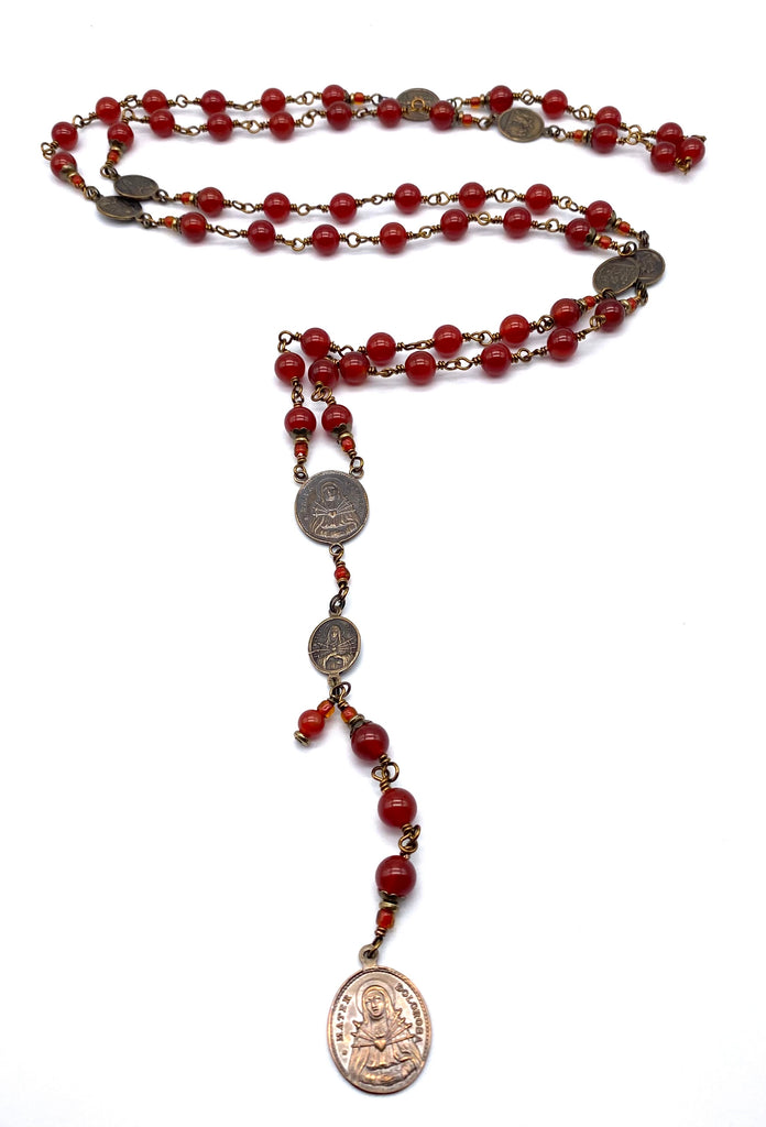 Natural Carnelian Gemstone Catholic Heirloom Rosary of the Seven Sorrows Lrg