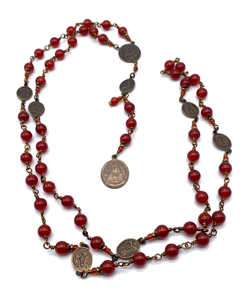 Natural Carnelian Gemstone Catholic Heirloom Rosary of the Seven Sorrows Lrg