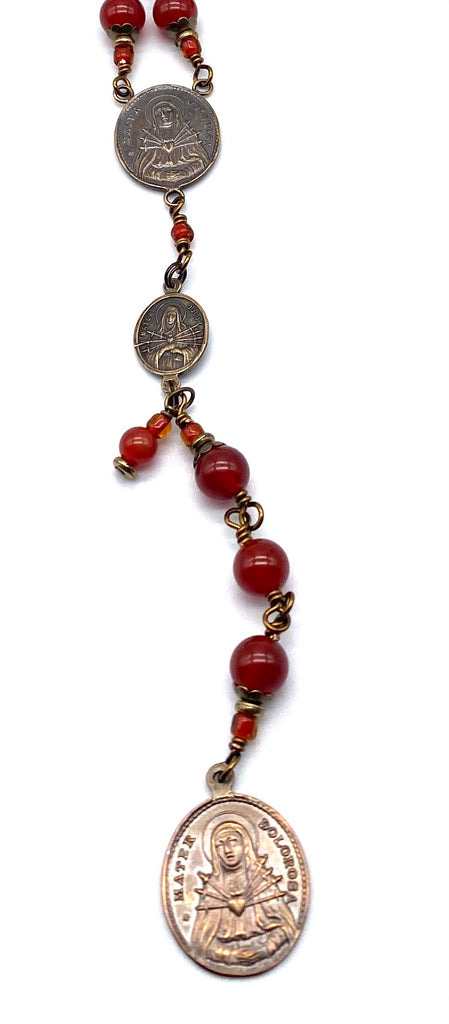 Natural Carnelian Gemstone Catholic Heirloom Rosary of the Seven Sorrows Lrg
