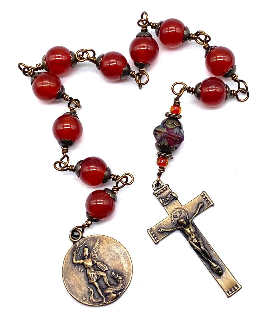 Carnelian Gemstone BIG BEAD Wire Wrapped Catholic Heirloom Tenner Rosary