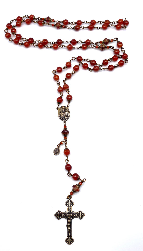 Carnelian Gemstone Wire Wrapped Catholic Heirloom Rosary Large