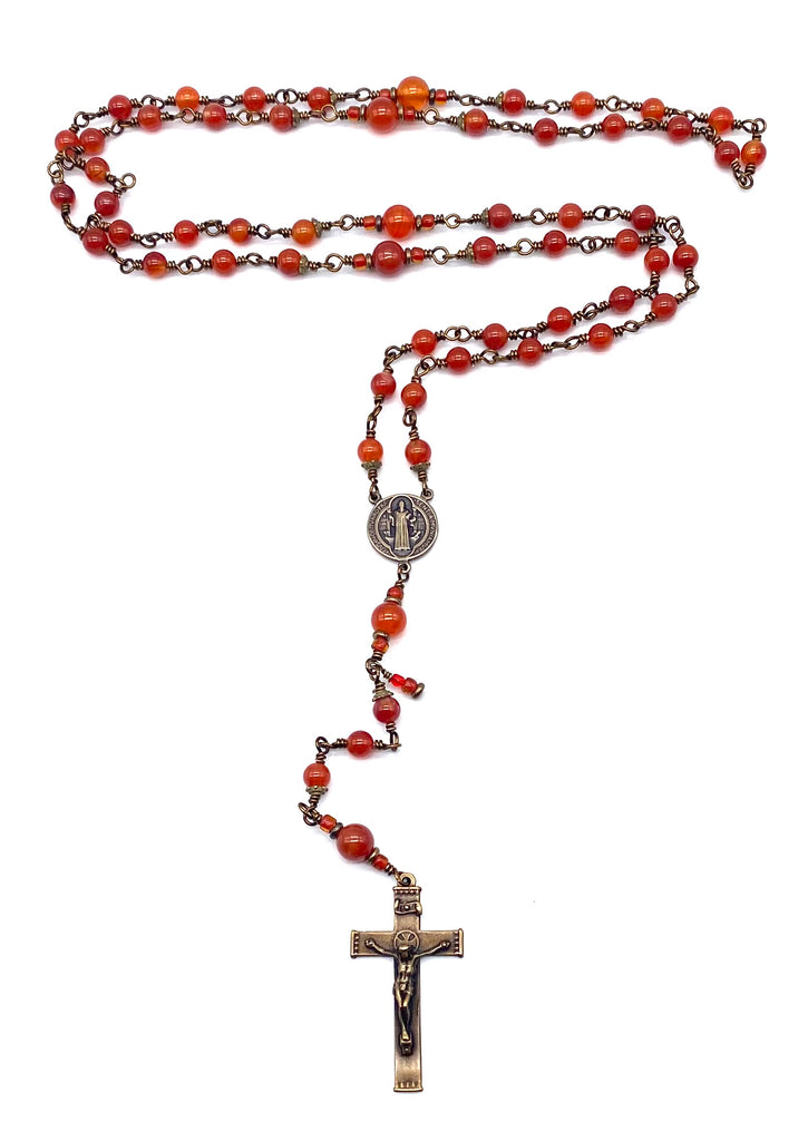 Carnelian Gemstone Wire Wrapped Catholic Heirloom Rosary Medium