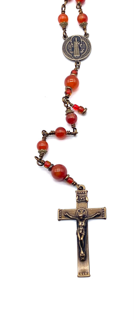 Carnelian Gemstone Wire Wrapped Catholic Heirloom Rosary Medium