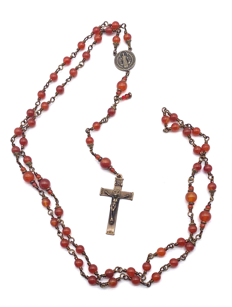 Carnelian Gemstone Wire Wrapped Catholic Heirloom Rosary Medium