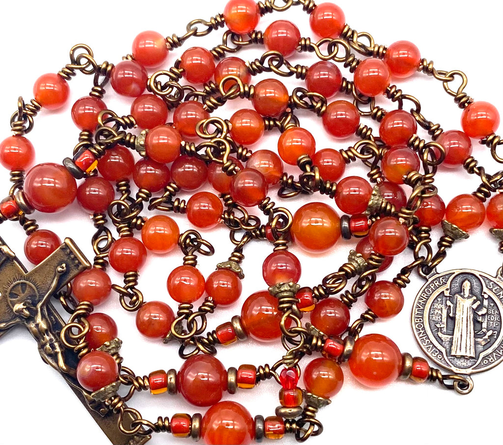 Carnelian Gemstone Wire Wrapped Catholic Heirloom Rosary Medium