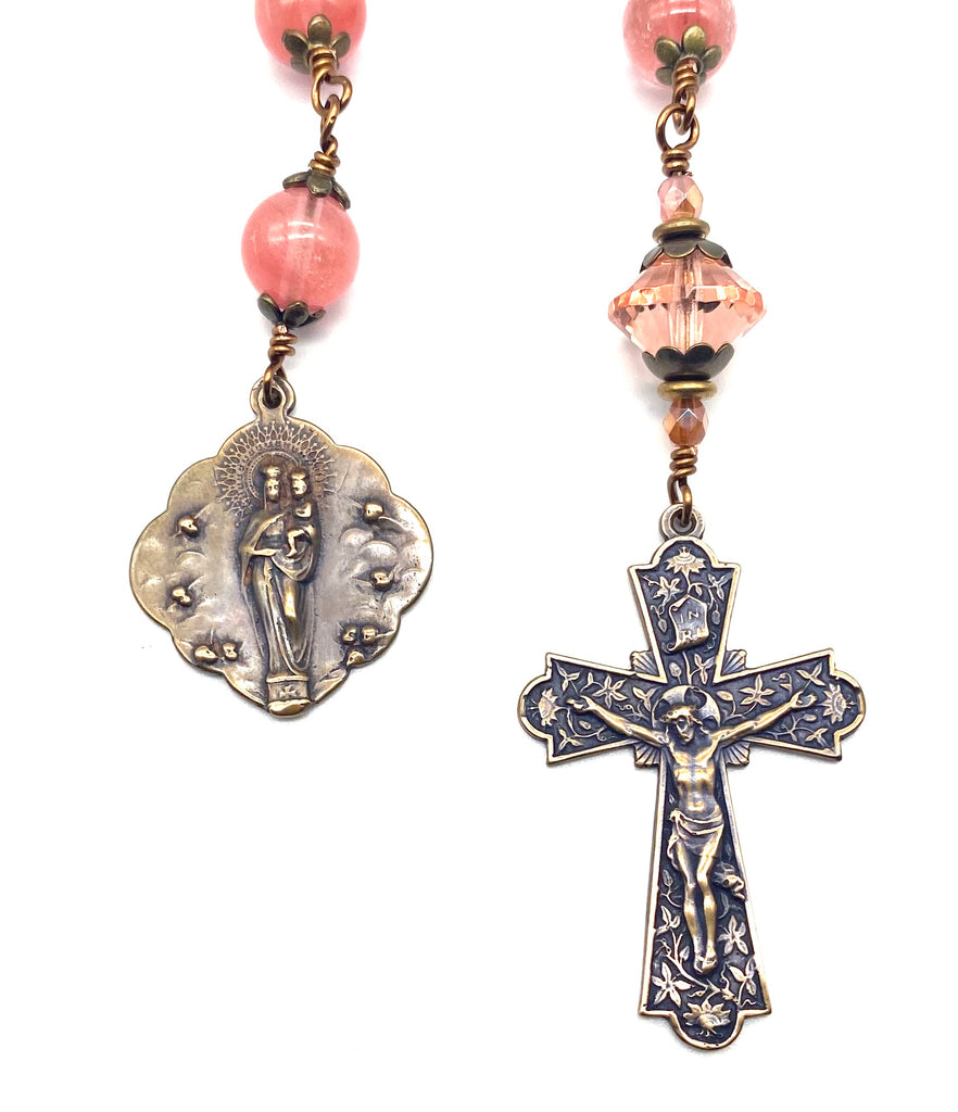 Cherry Quartz Faceted Gemstone BIG BEAD Catholic Heirloom Tenner Rosary