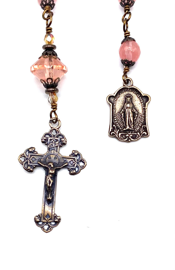 Cherry Quartz Gemstone Catholic Heirloom Tenner Rosary