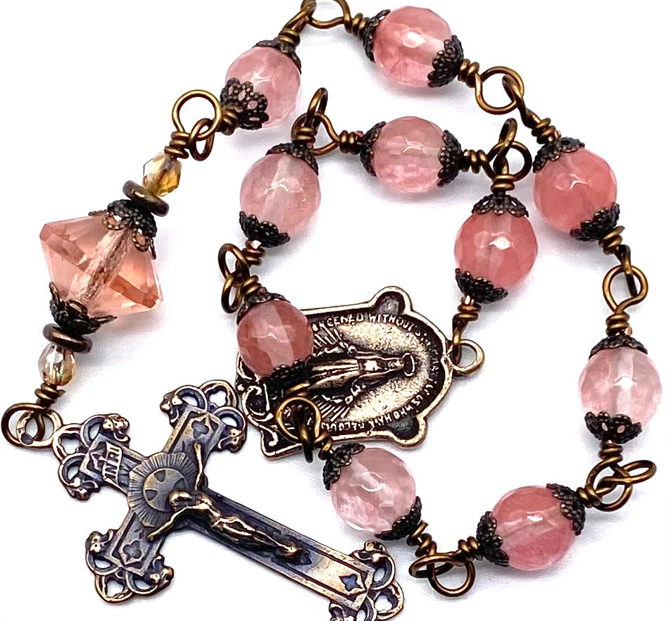 Cherry Quartz Gemstone Catholic Heirloom Tenner Rosary