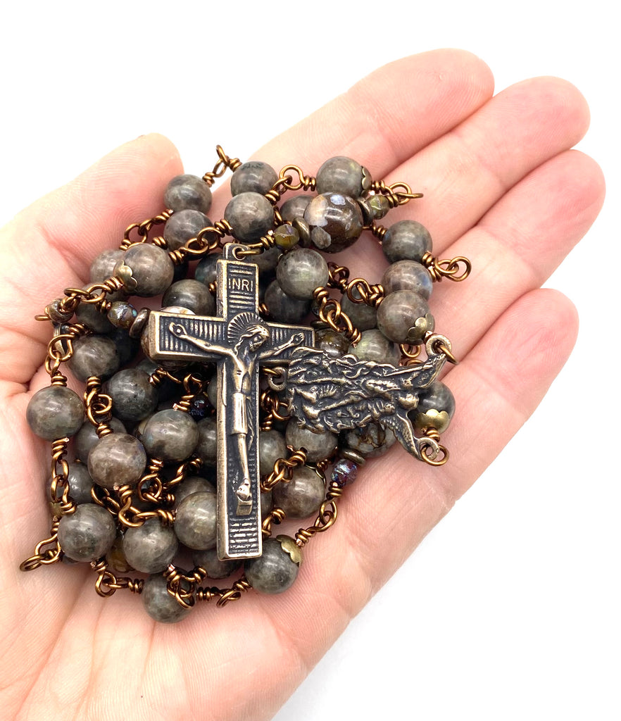 Chocolate Labradorite Gemstone Wire Catholic Heirloom Rosary LARGE