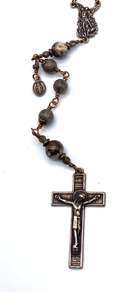 Chocolate Labradorite Gemstone Wire Catholic Heirloom Rosary LARGE