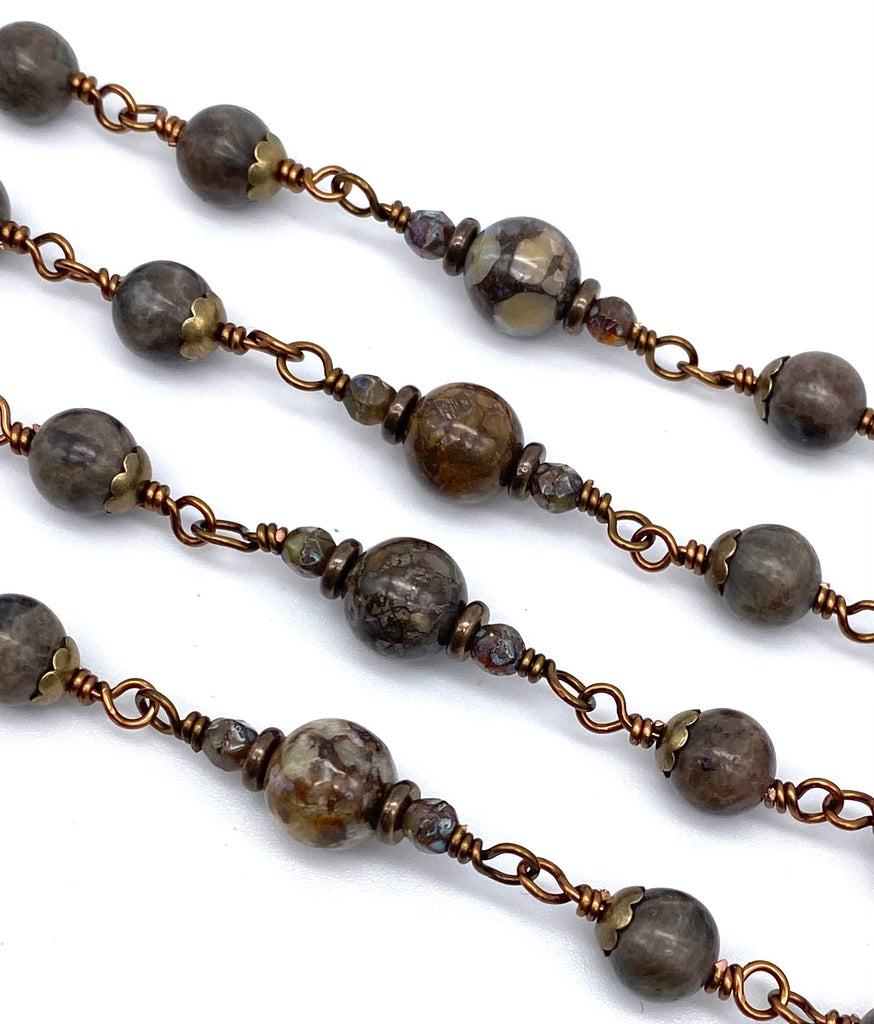 Chocolate Labradorite Gemstone Wire Catholic Heirloom Rosary LARGE