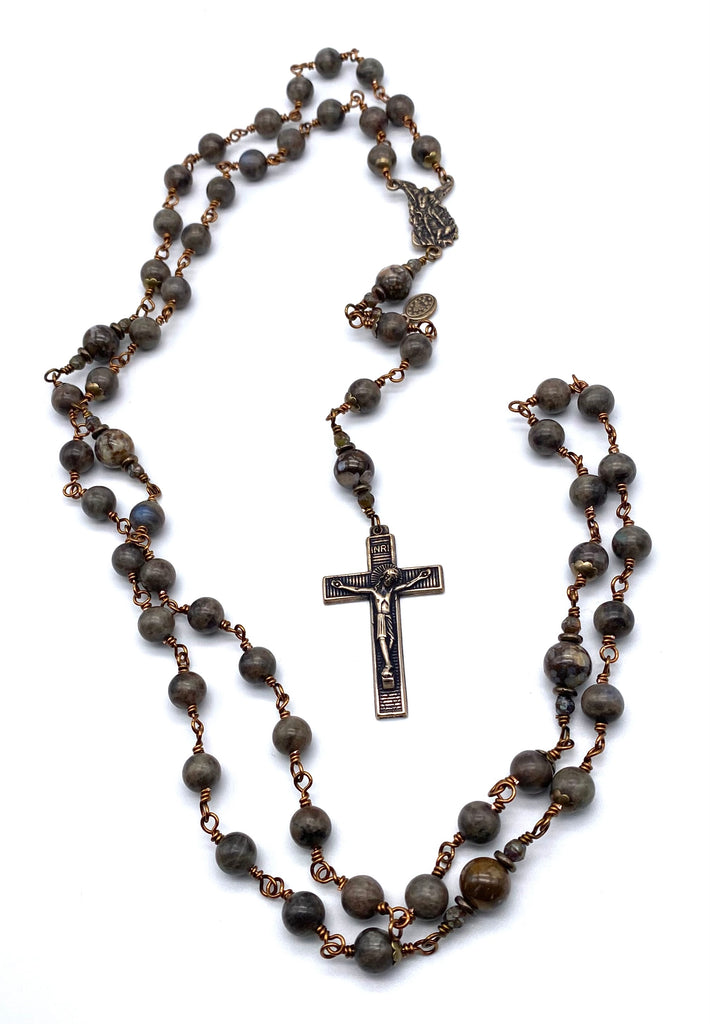 Chocolate Labradorite Gemstone Wire Catholic Heirloom Rosary LARGE