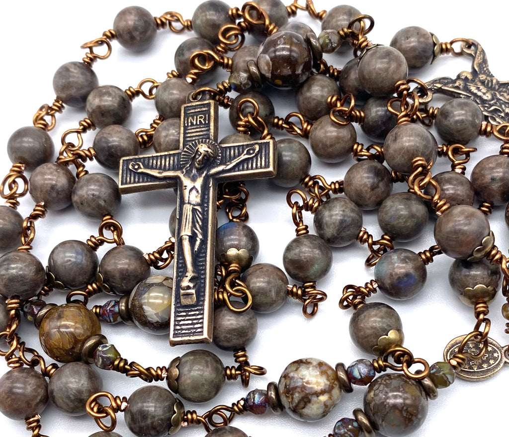 Chocolate Labradorite Gemstone Wire Catholic Heirloom Rosary LARGE
