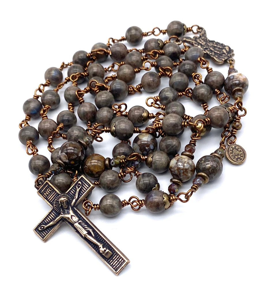 Chocolate Labradorite Gemstone Wire Catholic Heirloom Rosary LARGE