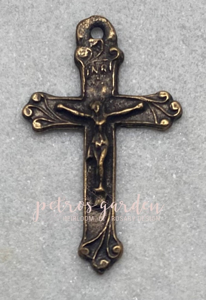 Solid Bronze CHRISTENING PETITE Crucifix, Rosary Crucifix, Rosary Parts, Religious Charms, Antique Vintage Reproduction #PG3168