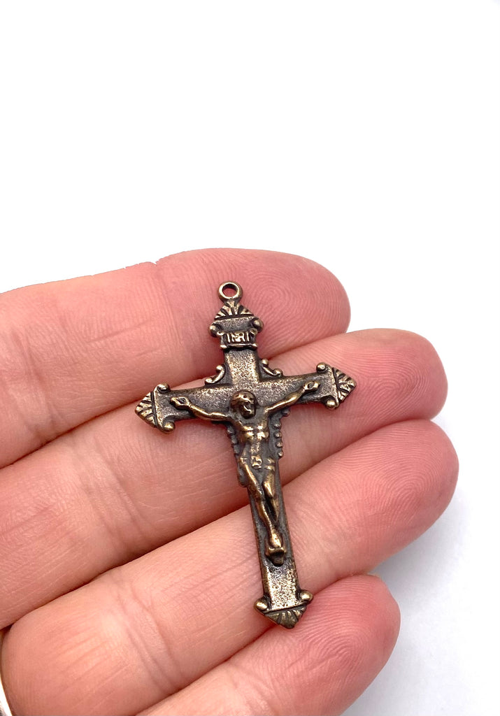 Solid Bronze CLASSIC POINTS Crucifix, Catholic Pendant, Antique/Vintage Reproduction #PG3132