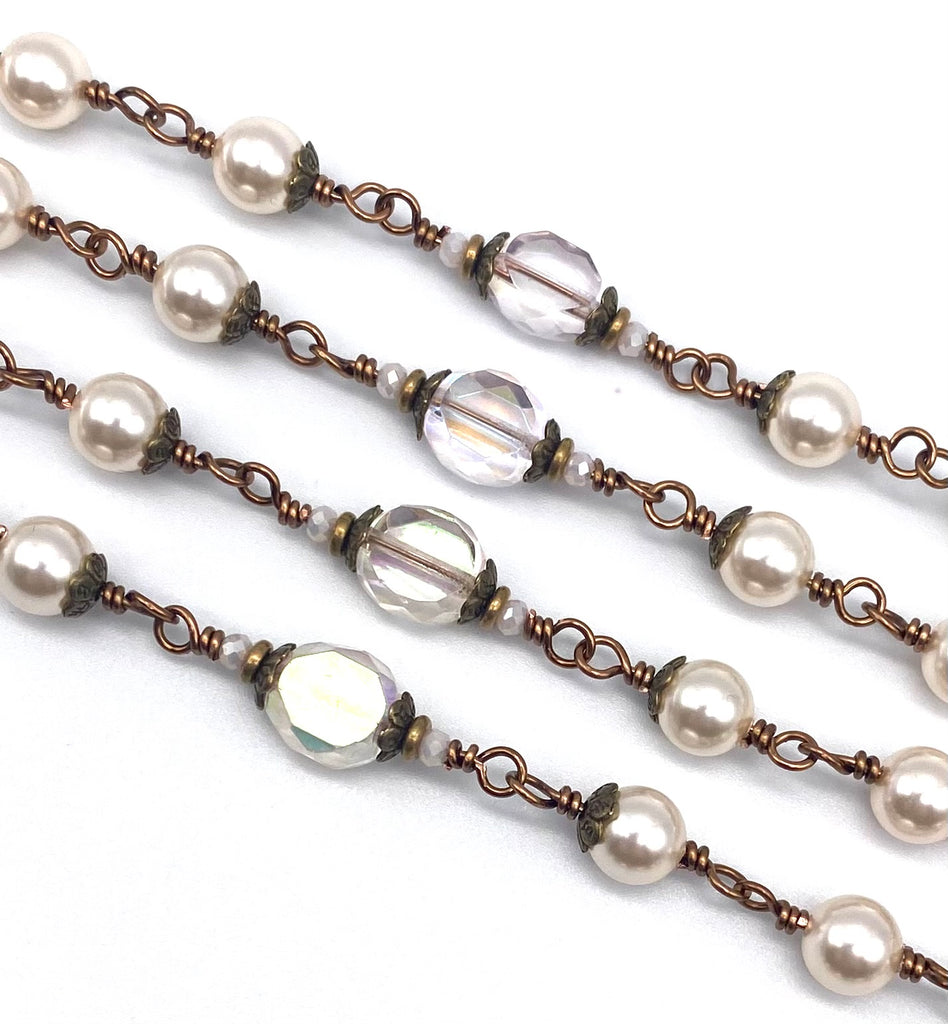Cream Swarovski Pearl Wire Wrapped Catholic Heirloom Rosary LARGE