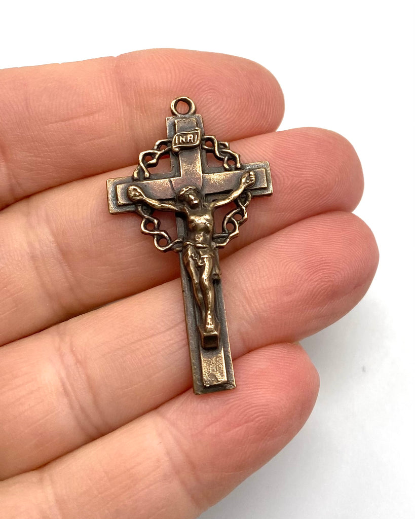 Solid Bronze CROWN OF THORNS Rosary Crucifix, Catholic Pendant, Antique/Vintage Reproduction #PG3131