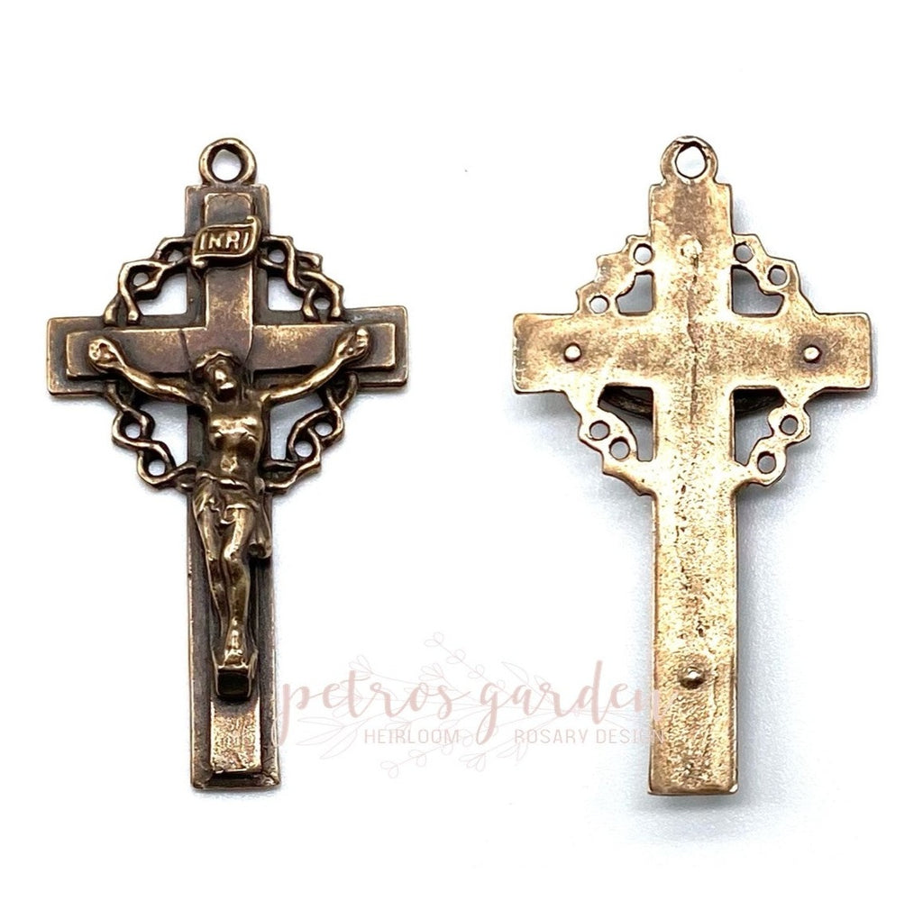 Solid Bronze CROWN OF THORNS Rosary Crucifix, Catholic Pendant, Antique/Vintage Reproduction #PG3131