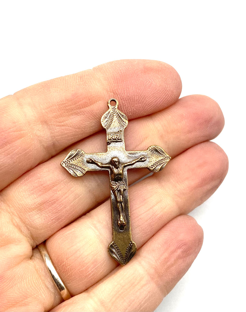 Solid Bronze DELICATE ETCHED 19C Crucifix Antique Vintage Reproduction #PG3179
