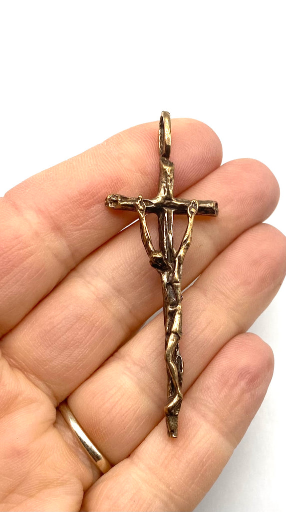 Solid Bronze EL GRECO STYLE Catholic Crucifix, Rosary Parts, Religious Charms, Antique Vintage Reproduction #PG4149