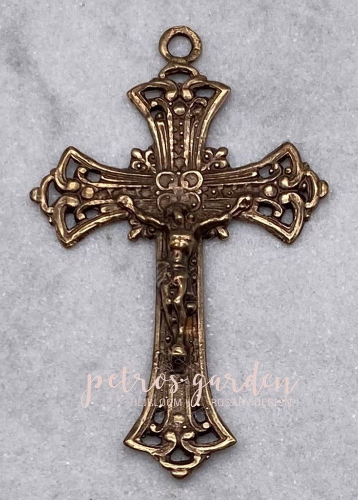 Solid Bronze ELEGANT 4 CIRCLES Rosary Crucifix, Catholic Pendant, Antique/Vintage Reproduction #PG3126