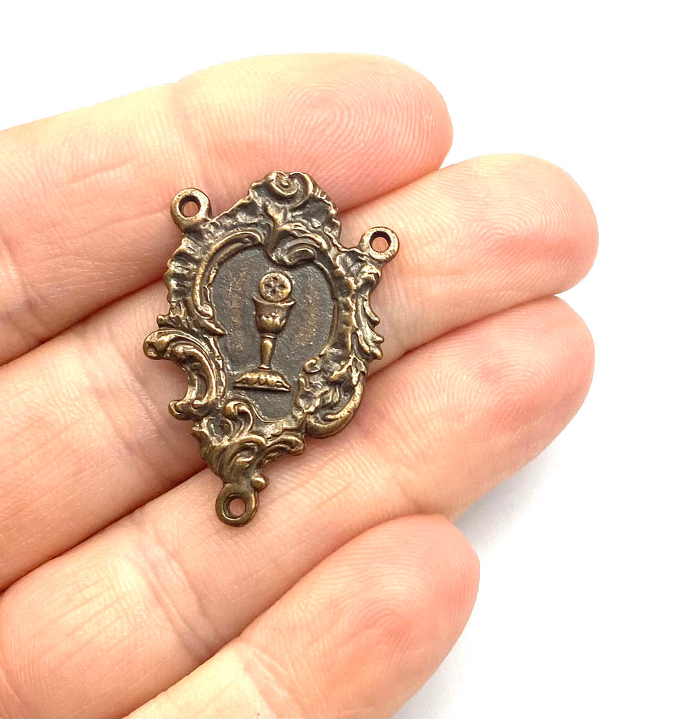 Solid Bronze ELEGANT EUCHARIST Centerpiece, Rosary Center, Rosary Parts, Catholic Connector, Jewelry Religious Antique Vintage Reproduction #PG2134