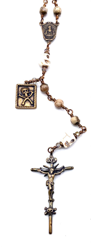 Feldspar Gemstone Wire Wrapped Catholic Heirloom "Memento Mori" Rosary MEDIUM