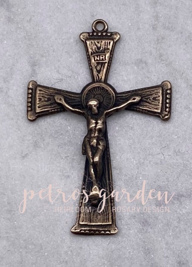 Solid Bronze RUSTIC FLARED Crucifix, Rosary Parts, Catholic Pendant, Religious Charm, Antique/Vintage Reproduction #PG3118