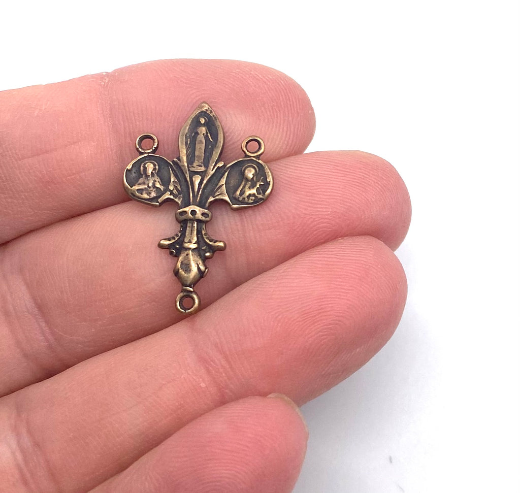 Solid Bronze FLEUR DE LIS Rosary Center Antique Vintage Reproduction #PG2112