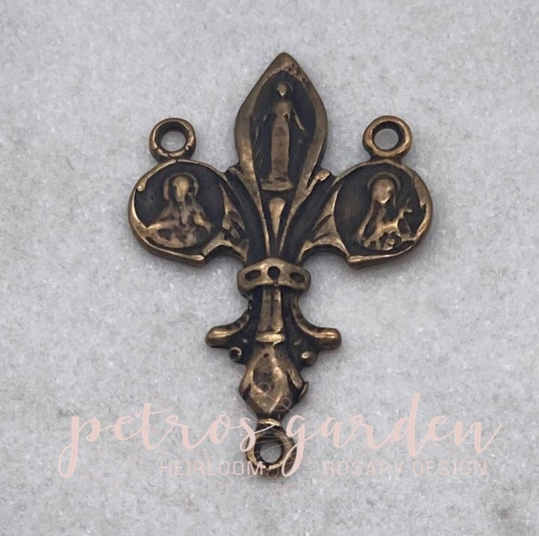 Solid Bronze FLEUR DE LIS Rosary Center Antique Vintage Reproduction #PG2112
