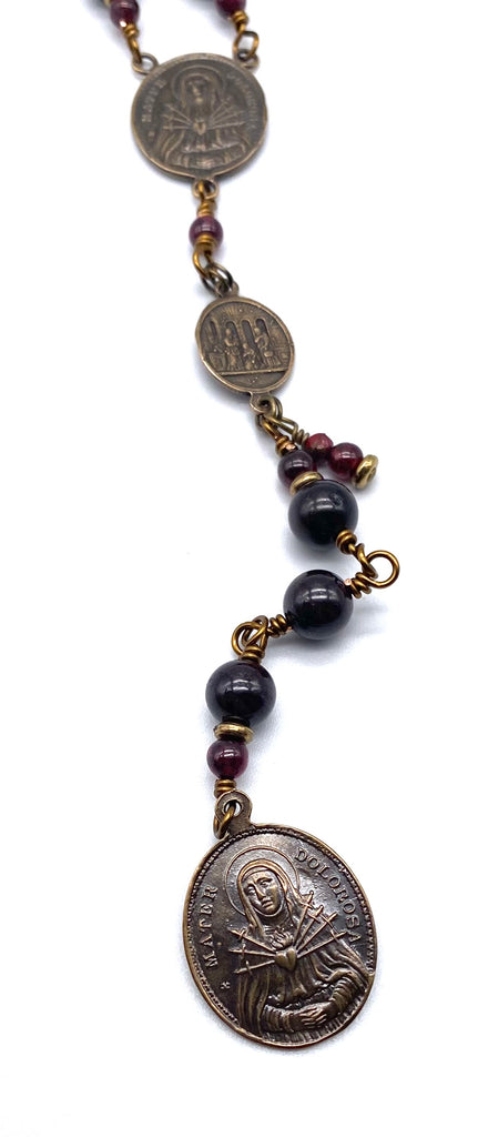 Garnet Gemstone Wire Wrapped Catholic Heirloom Rosary of the Seven Sorrows Lrg