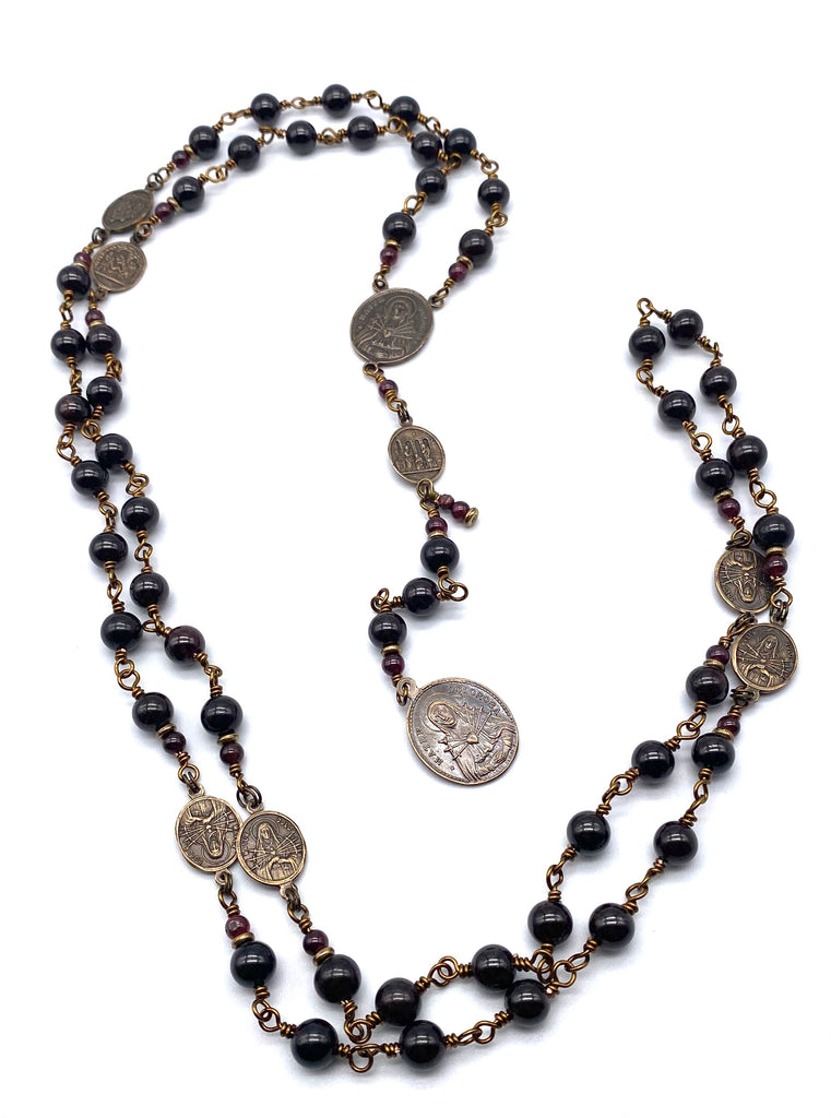 Garnet Gemstone Wire Wrapped Catholic Heirloom Rosary of the Seven Sorrows Lrg
