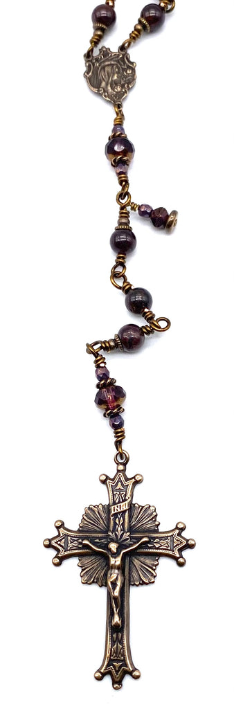 Garnet Faceted Gemstone Wire Wrapped Catholic Heirloom Rosary Medium