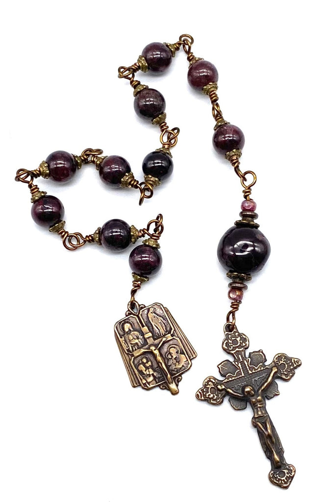Garnet Gemstone Wire Wrapped Catholic Heirloom Tenner Rosary