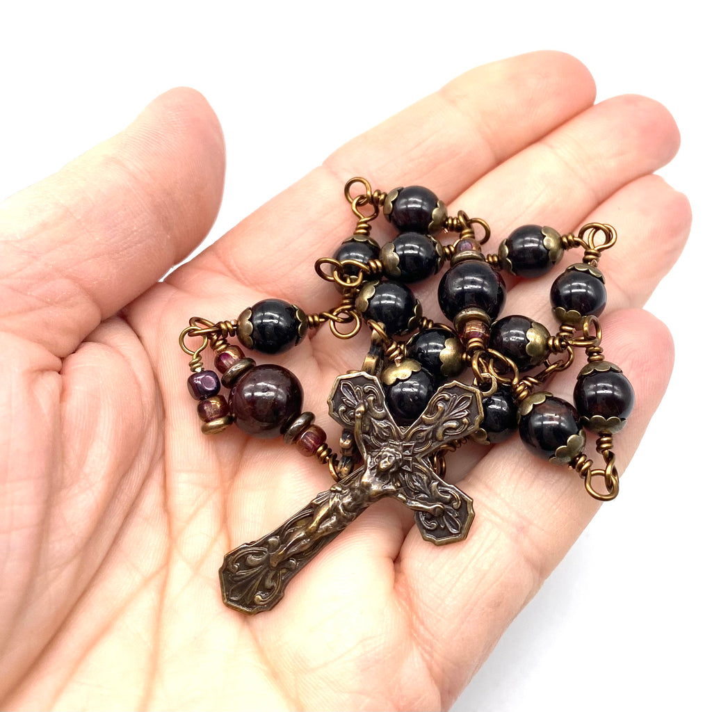 Garnet Gemstone Catholic Heirloom Travel Rosary