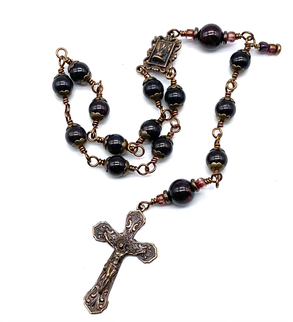 Garnet Gemstone Catholic Heirloom Travel Rosary